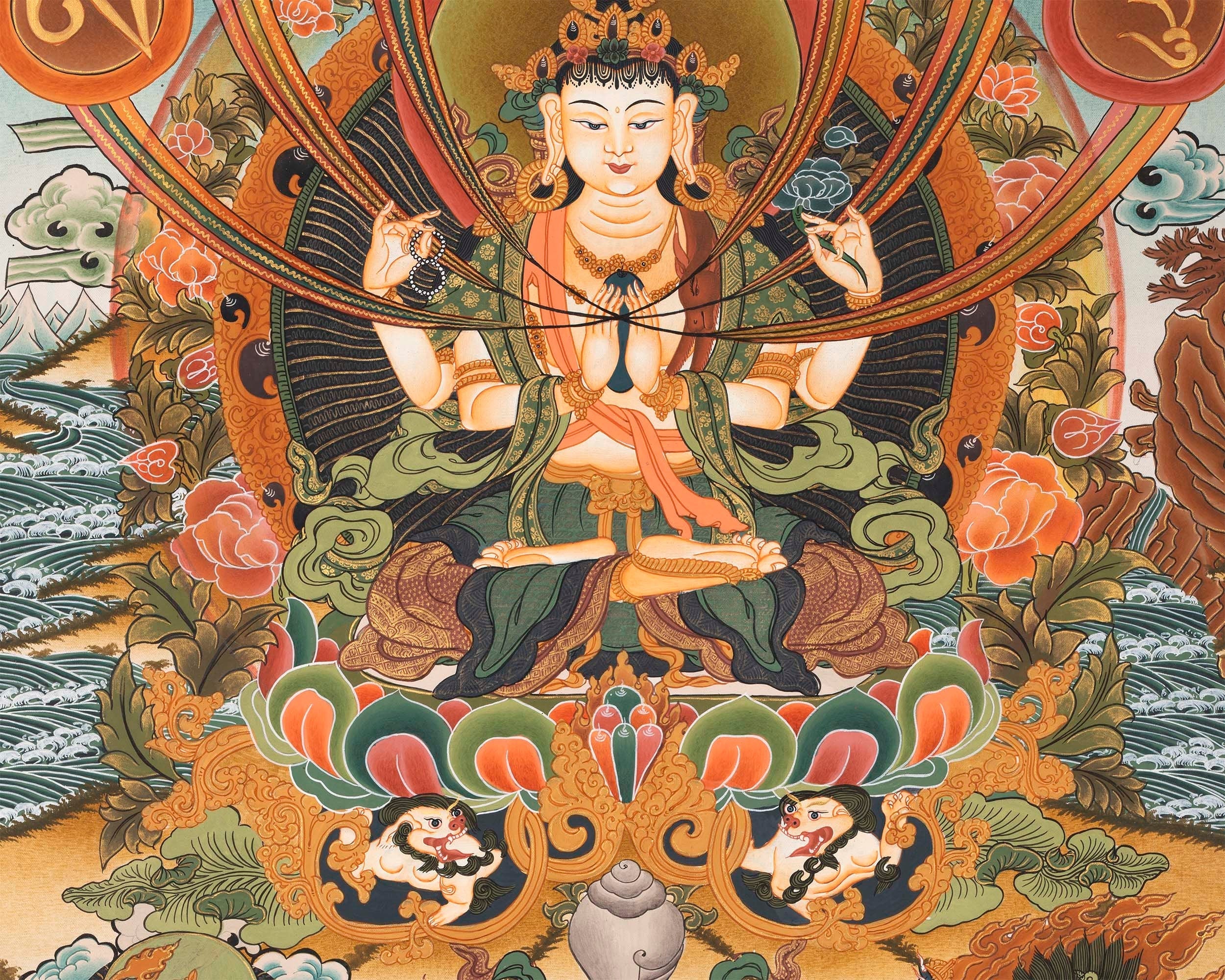 4 Armed Chenrezig | Avalokiteshvara Thangka Painting from Nepal
