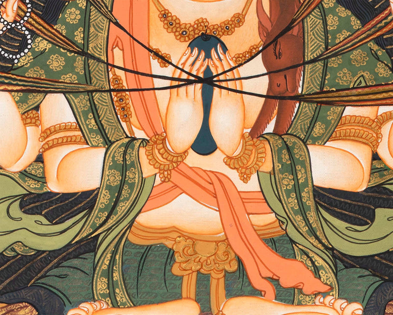 4 Armed Chenrezig | Avalokiteshvara Thangka Painting from Nepal