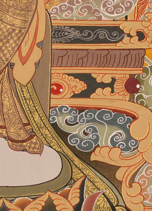 Maitreya Buddha Thangka | Original Handpainted Tibetan Art |  Wall Hanging Decor