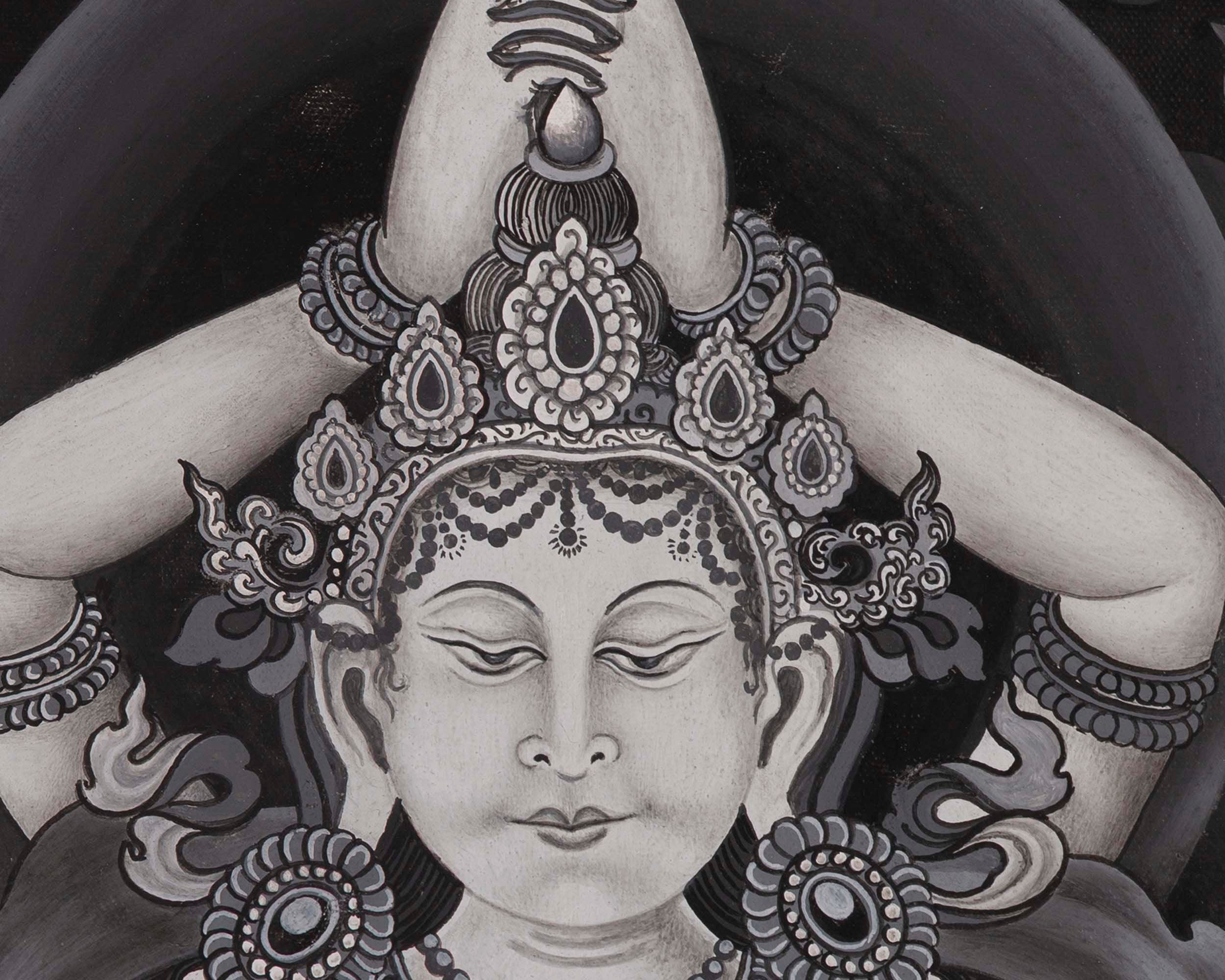 Newari Black and White Arya Manjushree Namsangiti thangka | Buddhist Art