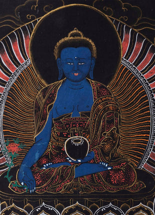 Healing Buddha Thangka | Medicine Buddha Art | Religious Wall Decoration
