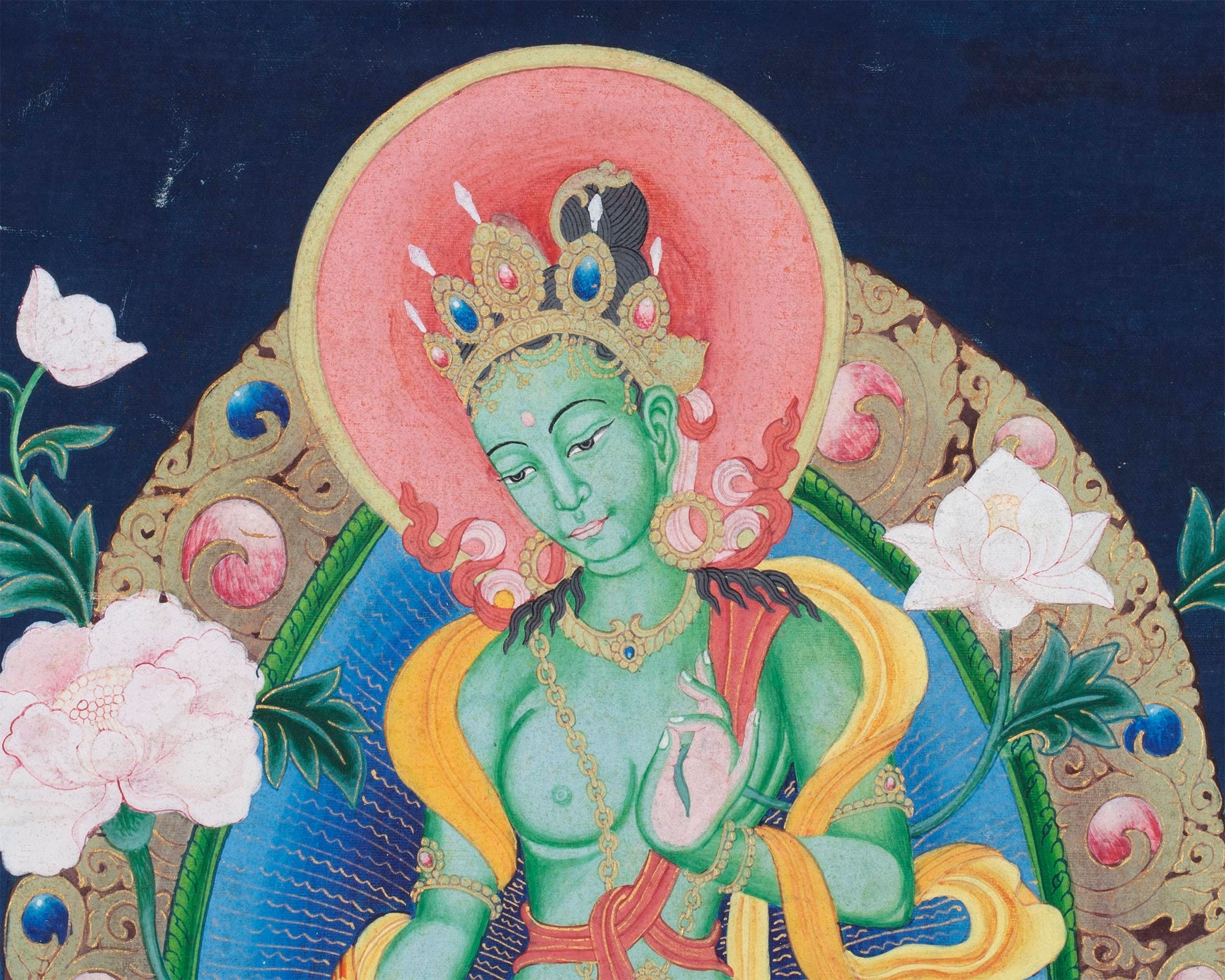 Vintage Green Tara Thangka | Cotton Canvas Spiritual Art