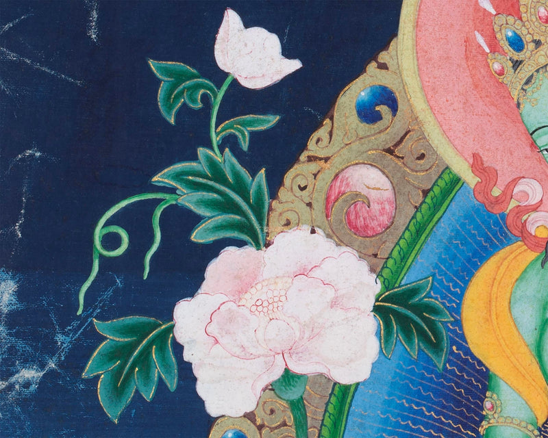 Vintage Green Tara Thangka | Cotton Canvas Spiritual Art