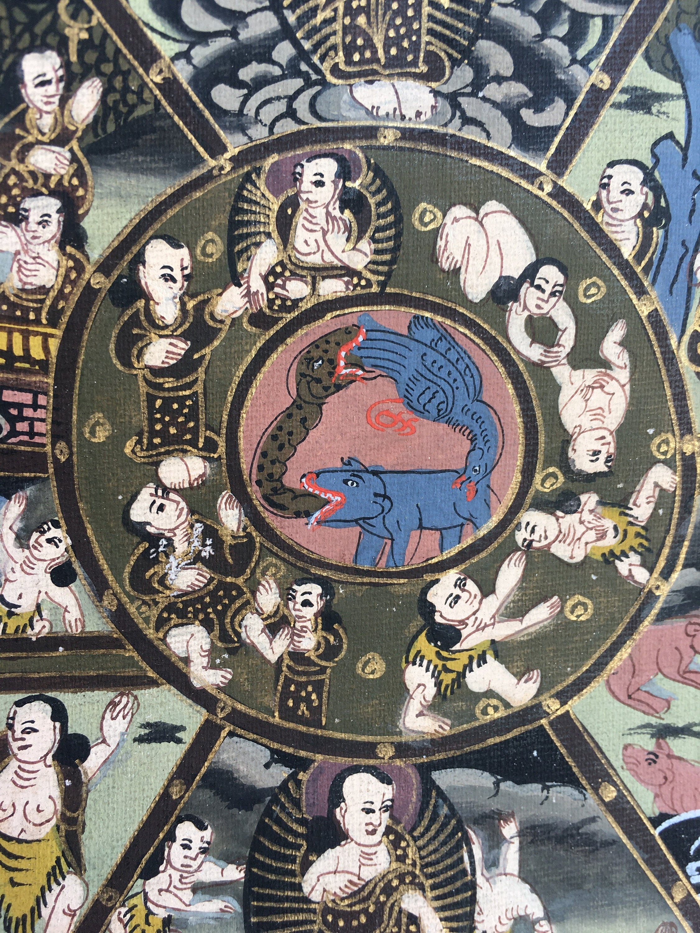 Buddhist Bhavachakra Thangka | Brocade Mounted Thangka | Wall Hanging Decoration
