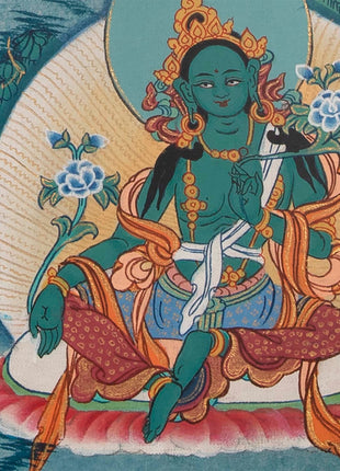 Tsongkhapa , Chengresig And Medicine Buddha Thangka Painting | Vajrayogini , Vajrasattva Yabyum , Manjushri , Green Tara | Horizontal Shaped