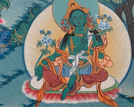Tsongkhapa , Chengresig And Medicine Buddha Thangka Painting | Vajrayogini , Vajrasattva Yabyum , Manjushri , Green Tara | Horizontal Shaped