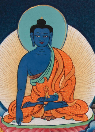 Tsongkhapa , Chengresig And Medicine Buddha Thangka Painting | Vajrayogini , Vajrasattva Yabyum , Manjushri , Green Tara | Horizontal Shaped
