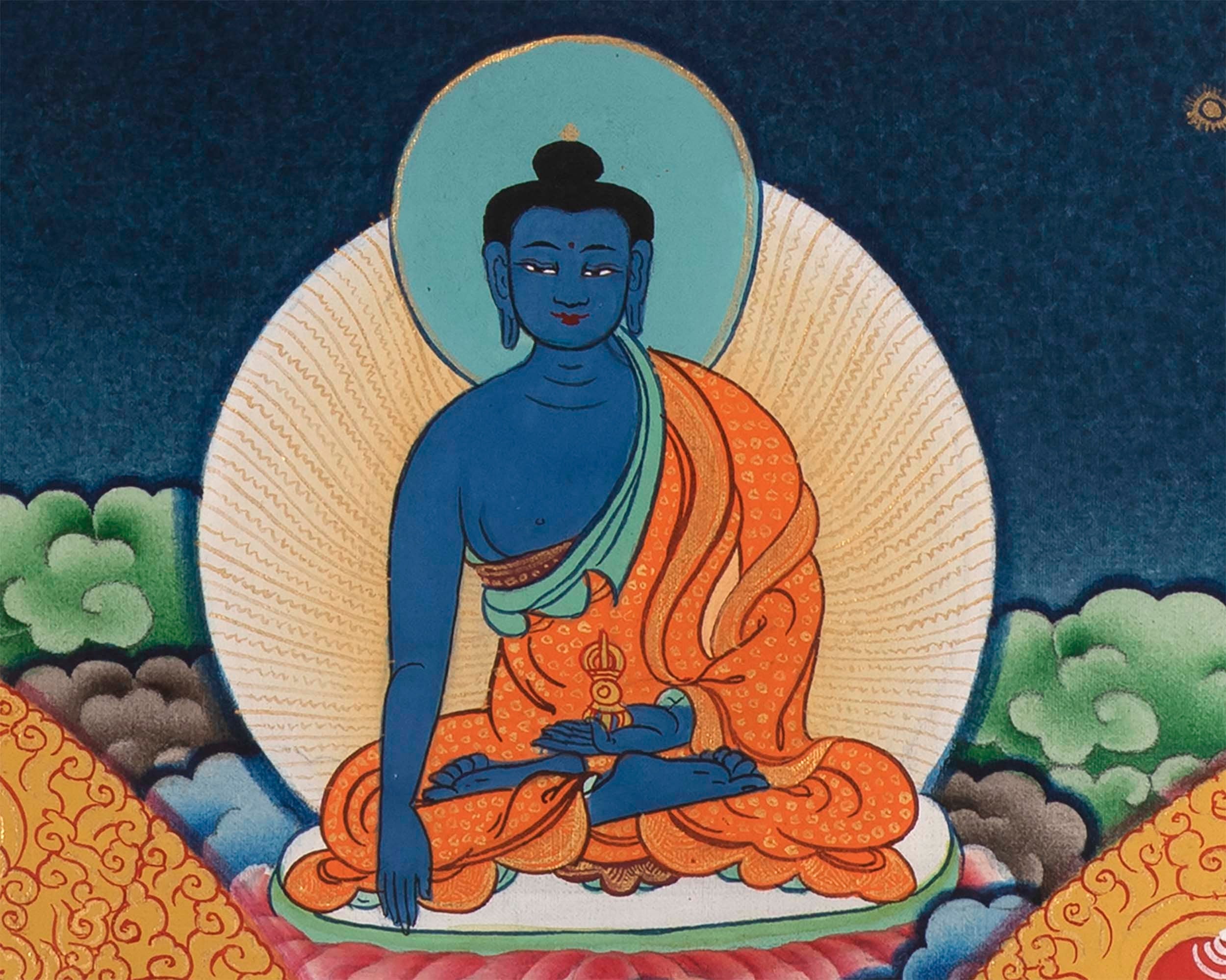Tsongkhapa , Chengresig And Medicine Buddha Thangka Painting | Vajrayogini , Vajrasattva Yabyum , Manjushri , Green Tara | Horizontal Shaped