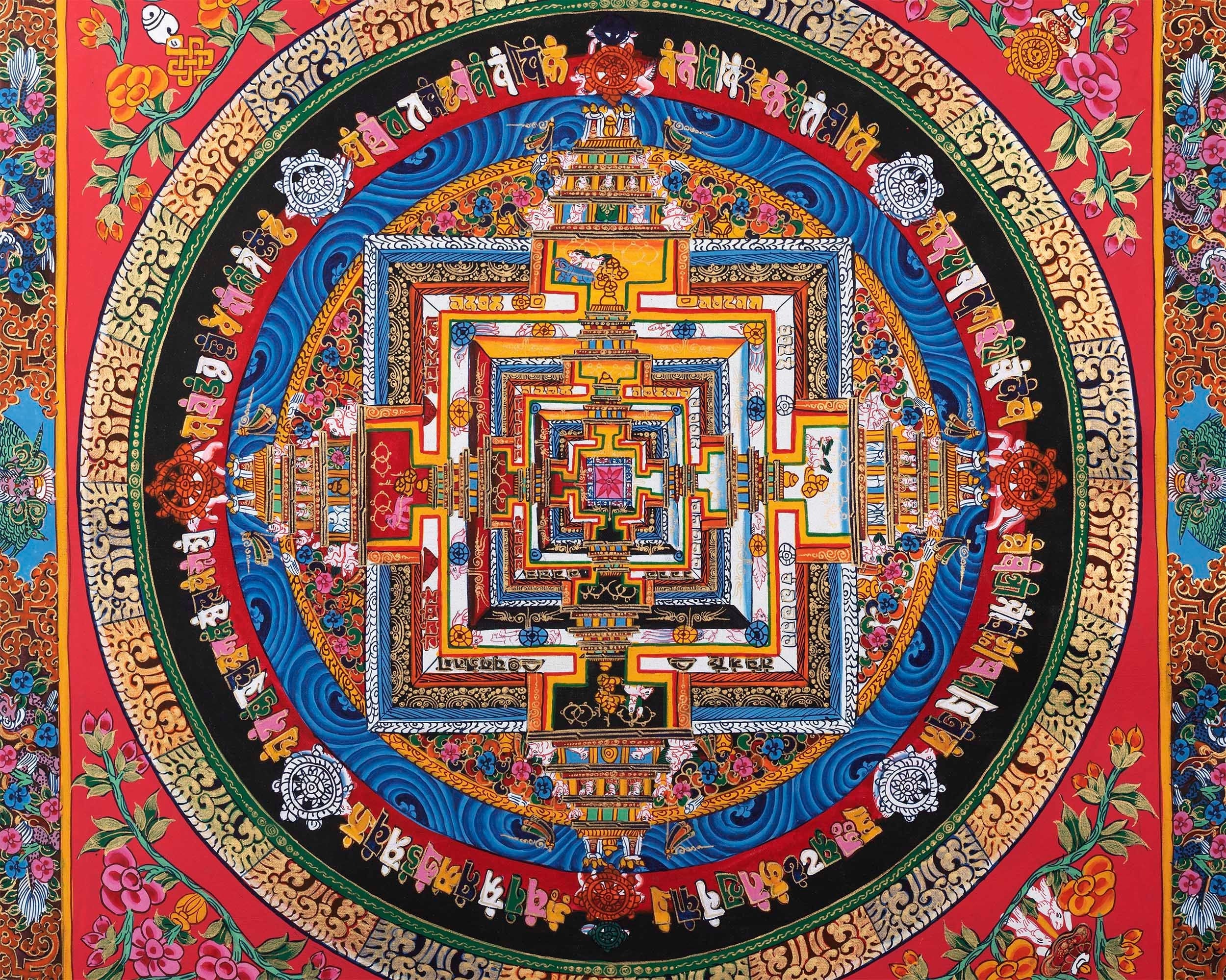 Thangka Art of Kalachakra Mandala | Handpainted Tibetan Artwork | Wall Hanging Decors