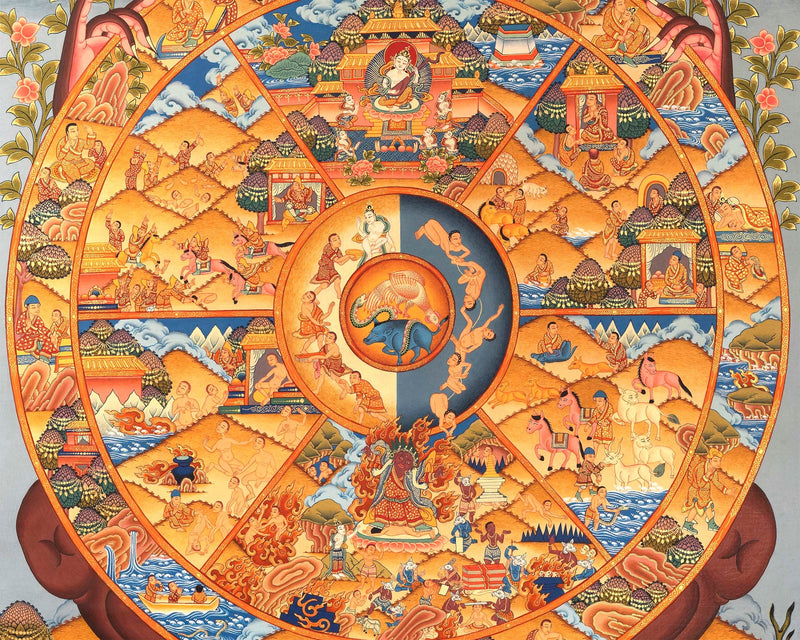 Tibetan Wheel Of Life Bhavachakra | Traditional Hand Painted Thangka