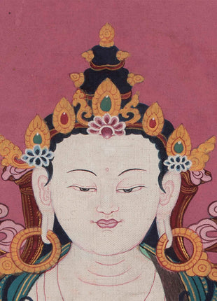 Original Vintage Chenrezig Thanka with Brocade | Traditional Thangka Art
