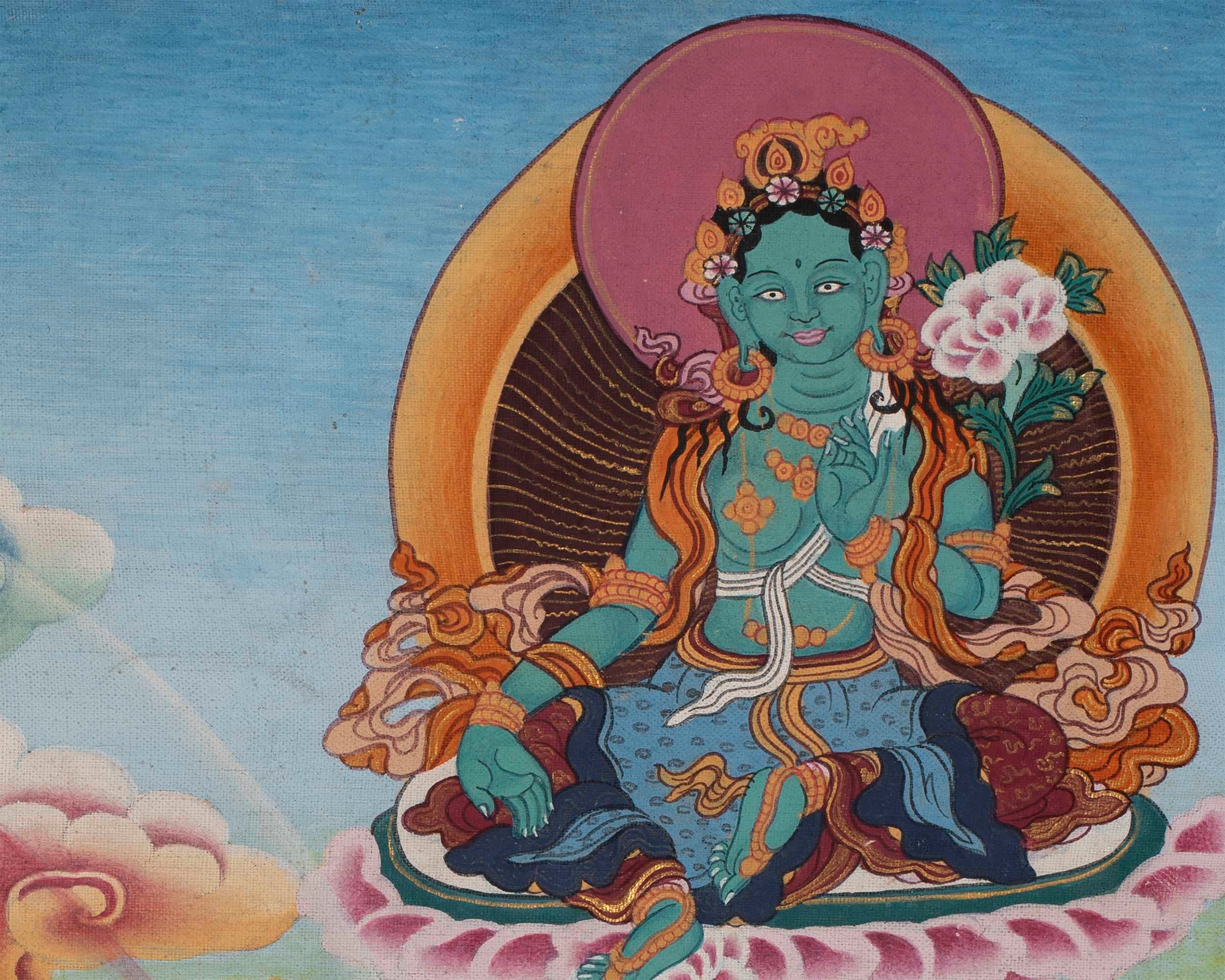 Original Vintage Chenrezig Thanka with Brocade | Traditional Thangka Art