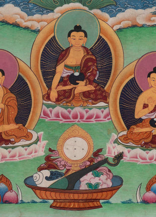 Original Vintage Chenrezig Thanka with Brocade | Traditional Thangka Art