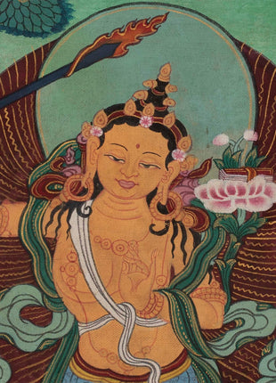 Original Vintage Chenrezig Thanka with Brocade | Traditional Thangka Art