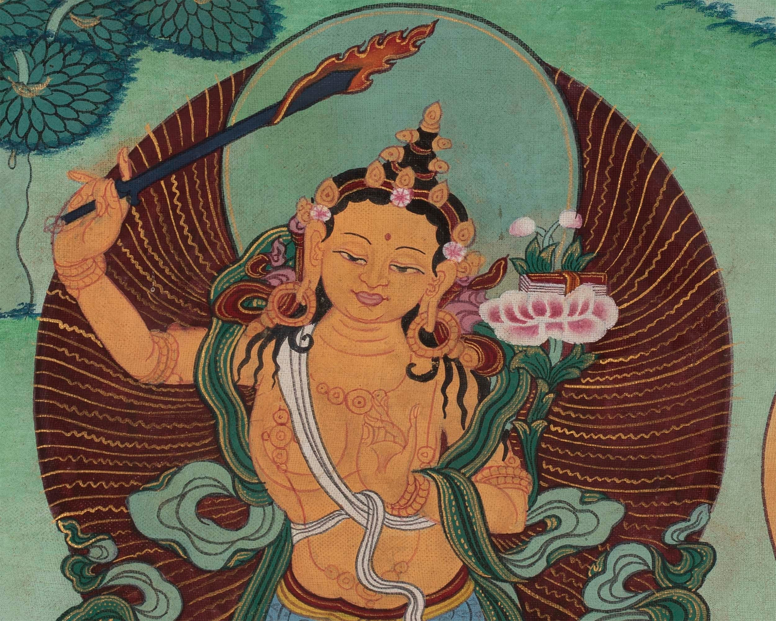 Original Vintage Chenrezig Thanka with Brocade | Traditional Thangka Art