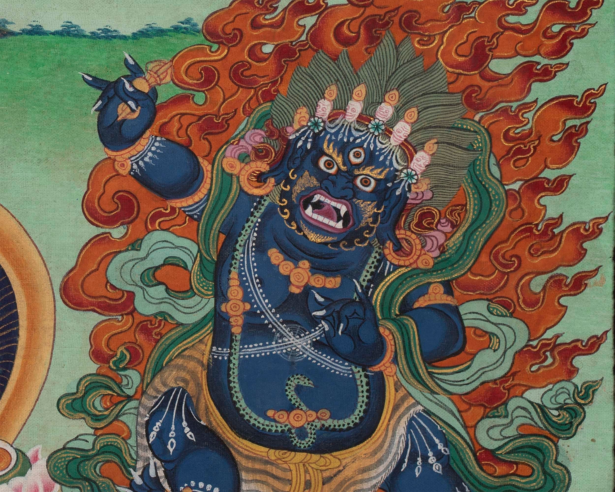 Original Vintage Chenrezig Thanka with Brocade | Traditional Thangka Art
