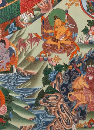 Vintage Big Buddha Mandala with Bodhisattvas and Buddhist Masters | Original Hand-Painted Thangka