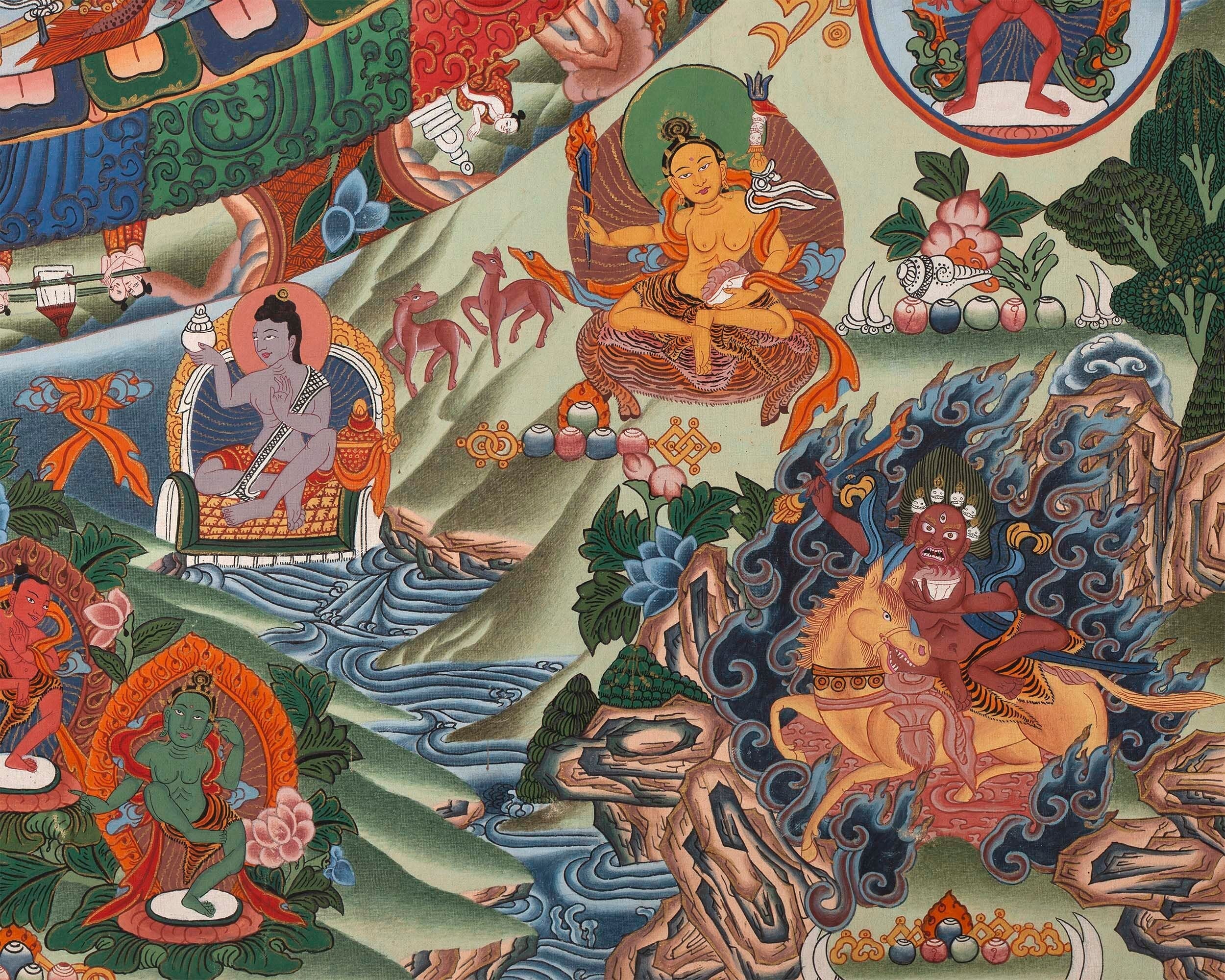 Vintage Big Buddha Mandala with Bodhisattvas and Buddhist Masters | Original Hand-Painted Thangka