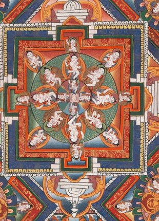 Vintage Big Buddha Mandala with Bodhisattvas and Buddhist Masters | Original Hand-Painted Thangka