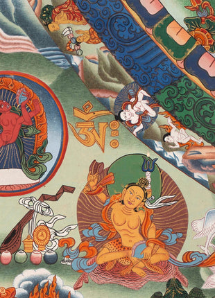 Vintage Big Buddha Mandala with Bodhisattvas and Buddhist Masters | Original Hand-Painted Thangka
