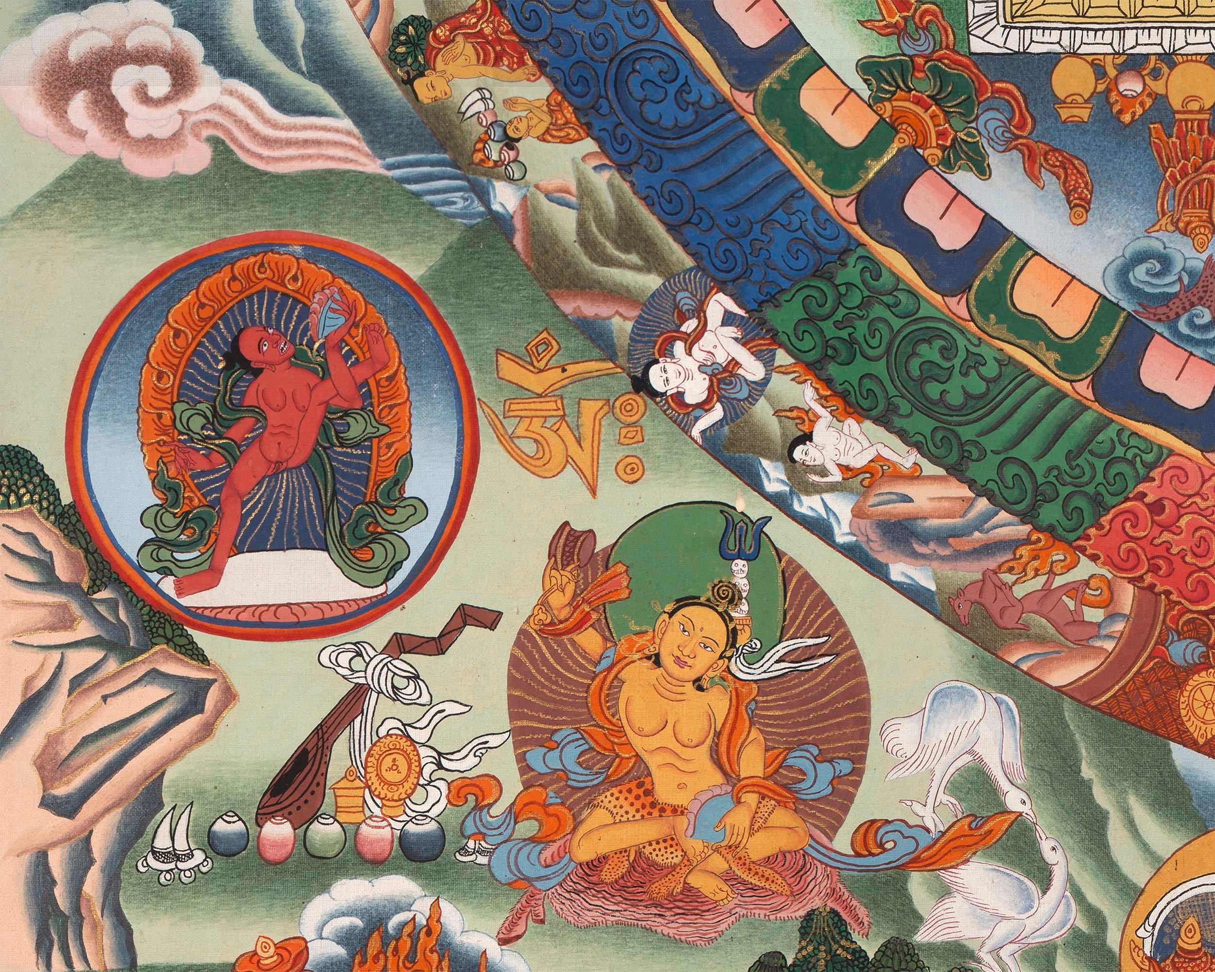 Vintage Big Buddha Mandala with Bodhisattvas and Buddhist Masters | Original Hand-Painted Thangka