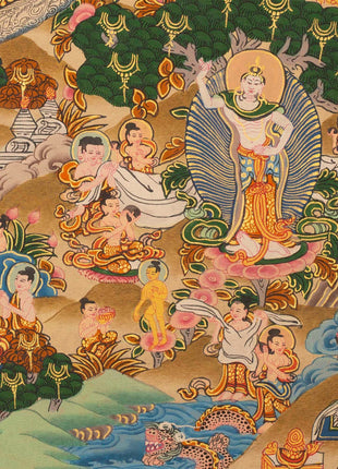Buddha life Mandala With Buddhist Mantra Border | Unique Hand Painted Tibetan Art