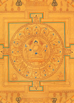 Full Gold Buddha Mandala | Original Hand-Painted Buddhist Wall Hanging Art