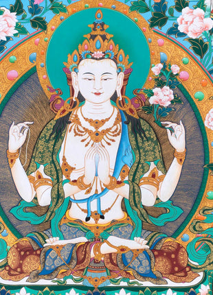 Handmade Avalokiteshvara Thangka | Hand Pained Tibetan Wall decor