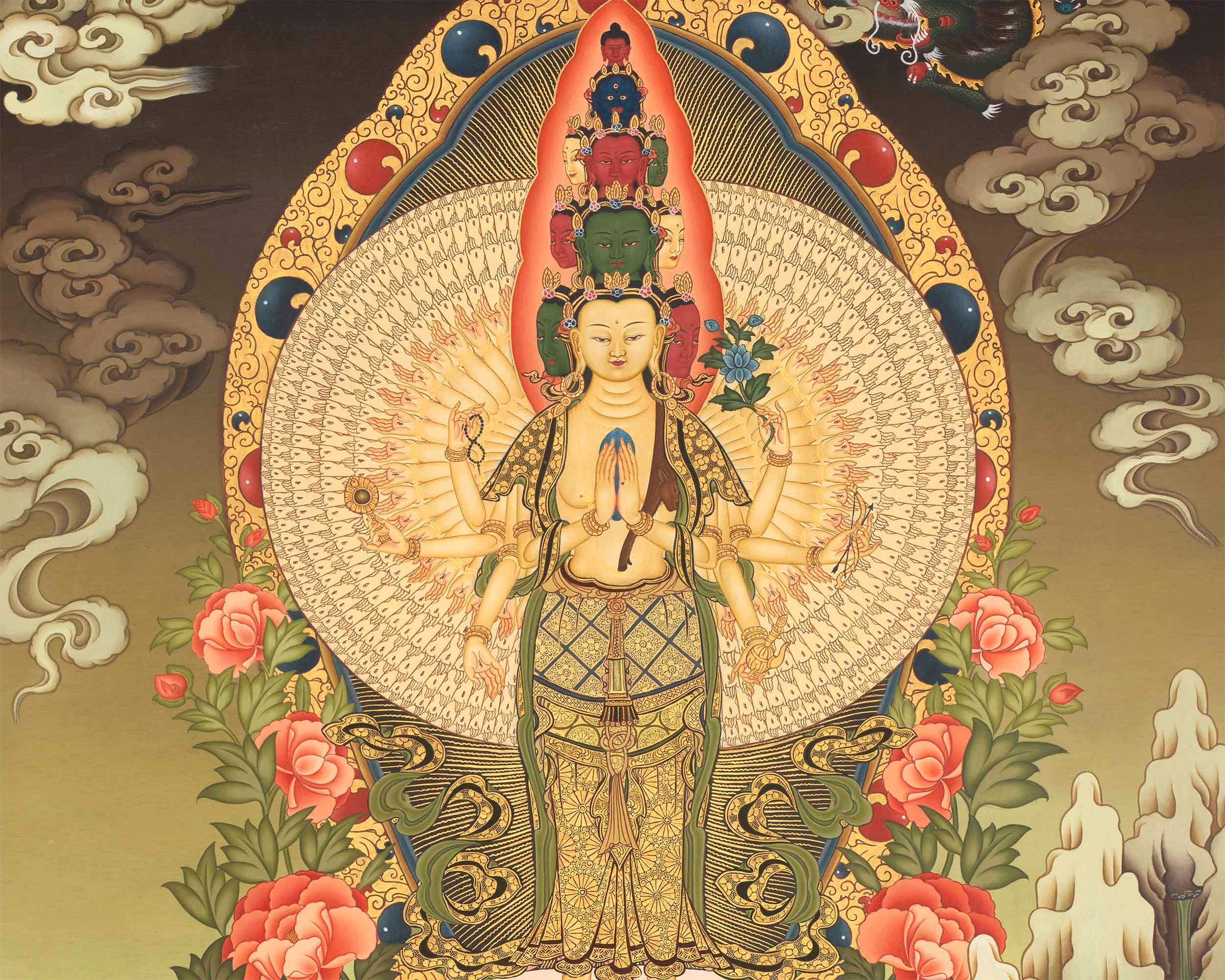 Original Hand painted Avalokiteshvara Thangka | Traditional Tibetan Artwork Painted