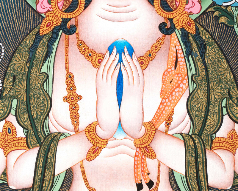 Bodhisattva Avalokiteshvara Thangka | 4 Armed Chengrezig |  Tibetan Buddhist Painting