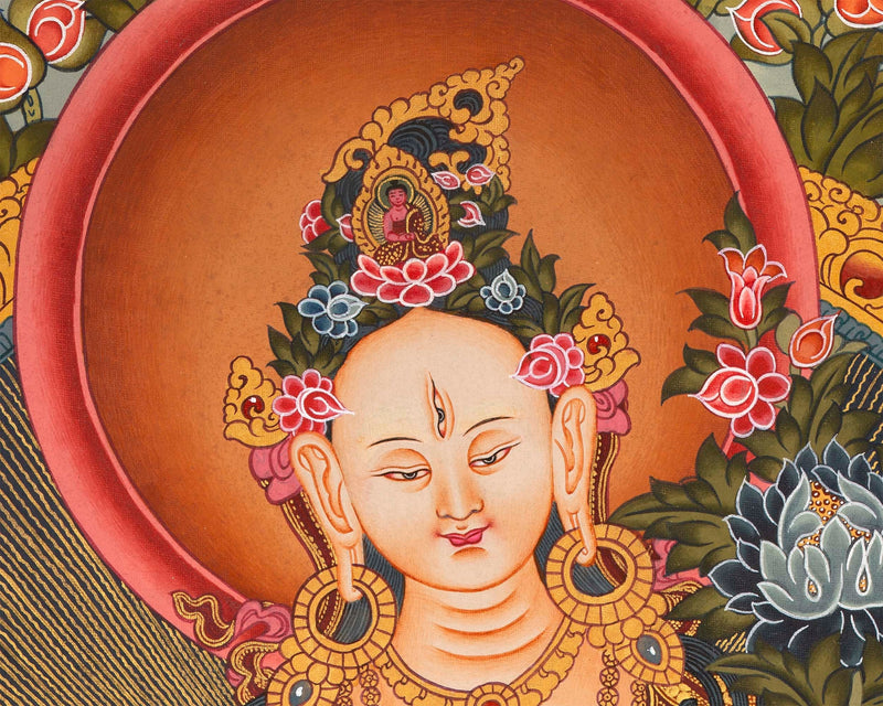 White Tara Original Hand-Painted Thangka | Kwan Yin Female Goddess