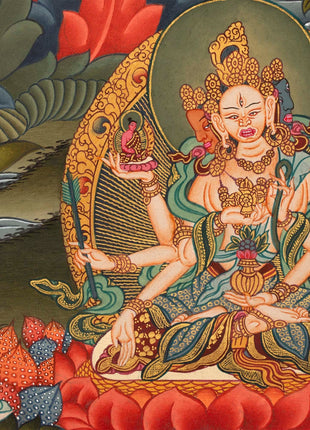 White Tara Original Hand-Painted Thangka | Kwan Yin Female Goddess