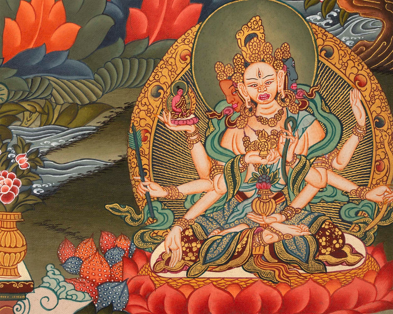 White Tara Original Hand-Painted Thangka | Kwan Yin Female Goddess