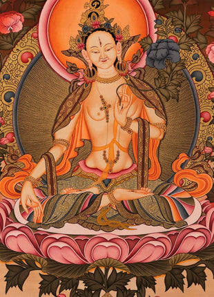 White Tara Painting | Traditional Religious Wall Decor