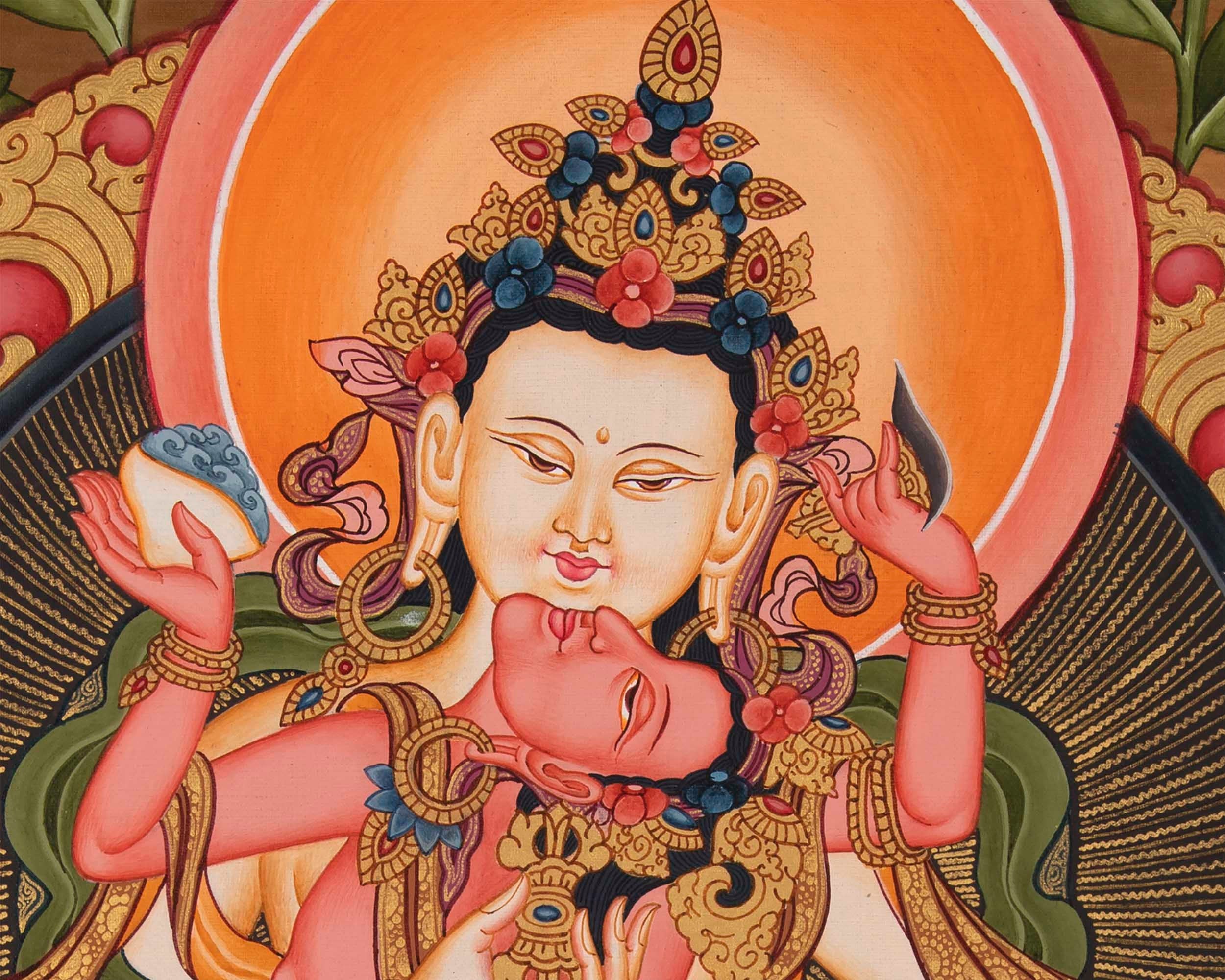 Traditional Vajrasattva Shakti Thangka | Wall hanging Decoration | Religious Art