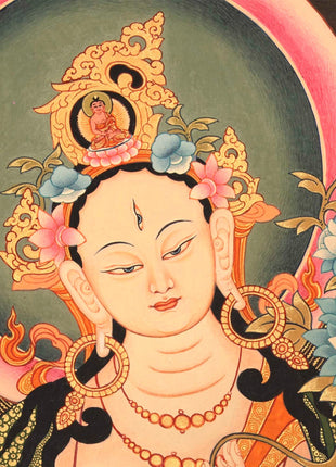 Standing White Tara Mother Goddess Healing Thangka Painting |  Wall hanging Decoration for Positivity
