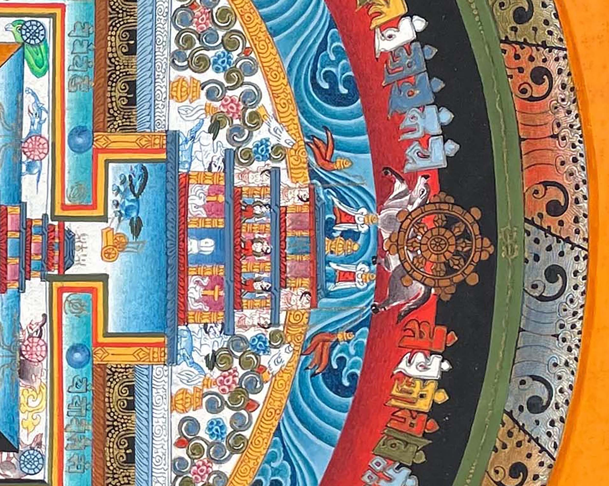 Kalachakra Buddhist Mandala Thangka | Rare Wheel Of Time Mandala for Buddhist Altar
