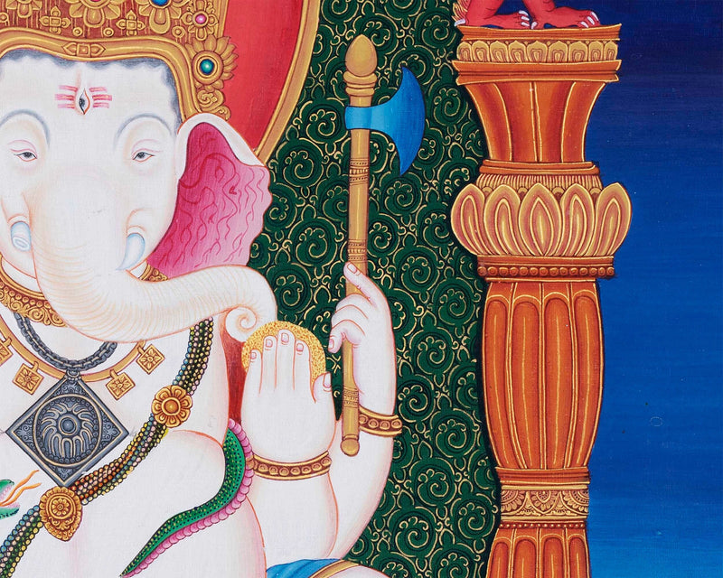 Ganesh Original Hand-Painted Buddhist Thangka Painting | Buddhist and Hindu Deity | Ganesh Wall Hanging Art | Ganapati Baba Moriya