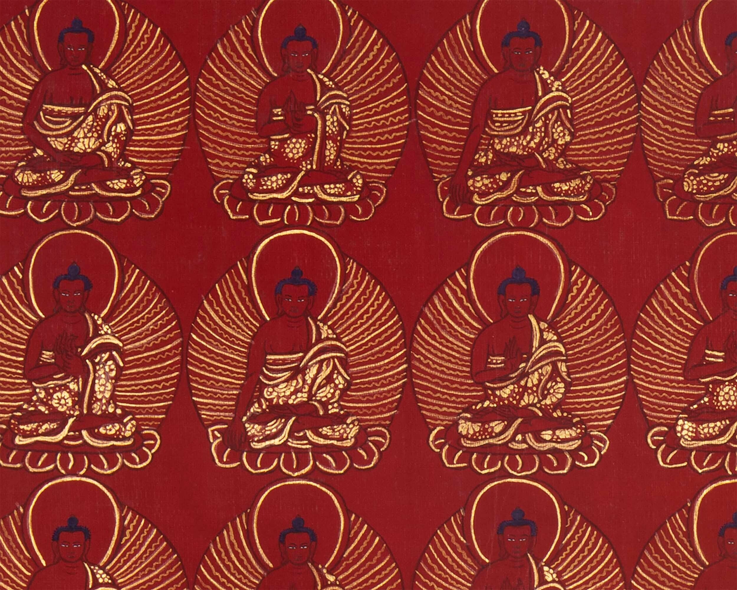24k 108 Buddhas' Gold Print | Fine Quality Handmade Tibetan Thangka |  Wall hanging Decoration | Small Size Wall Decor | Zen Art