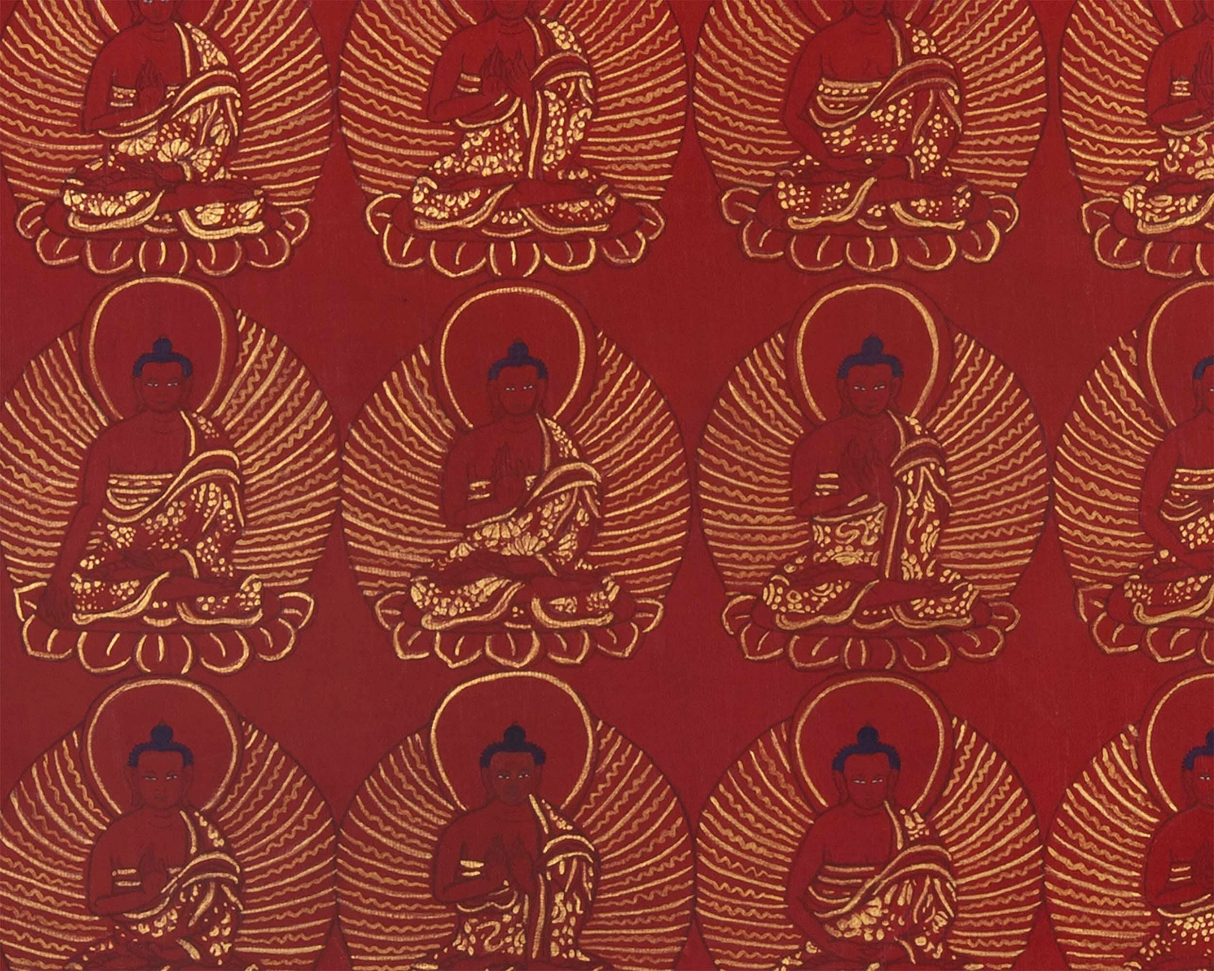 24k 108 Buddhas' Gold Print | Fine Quality Handmade Tibetan Thangka |  Wall hanging Decoration | Small Size Wall Decor | Zen Art