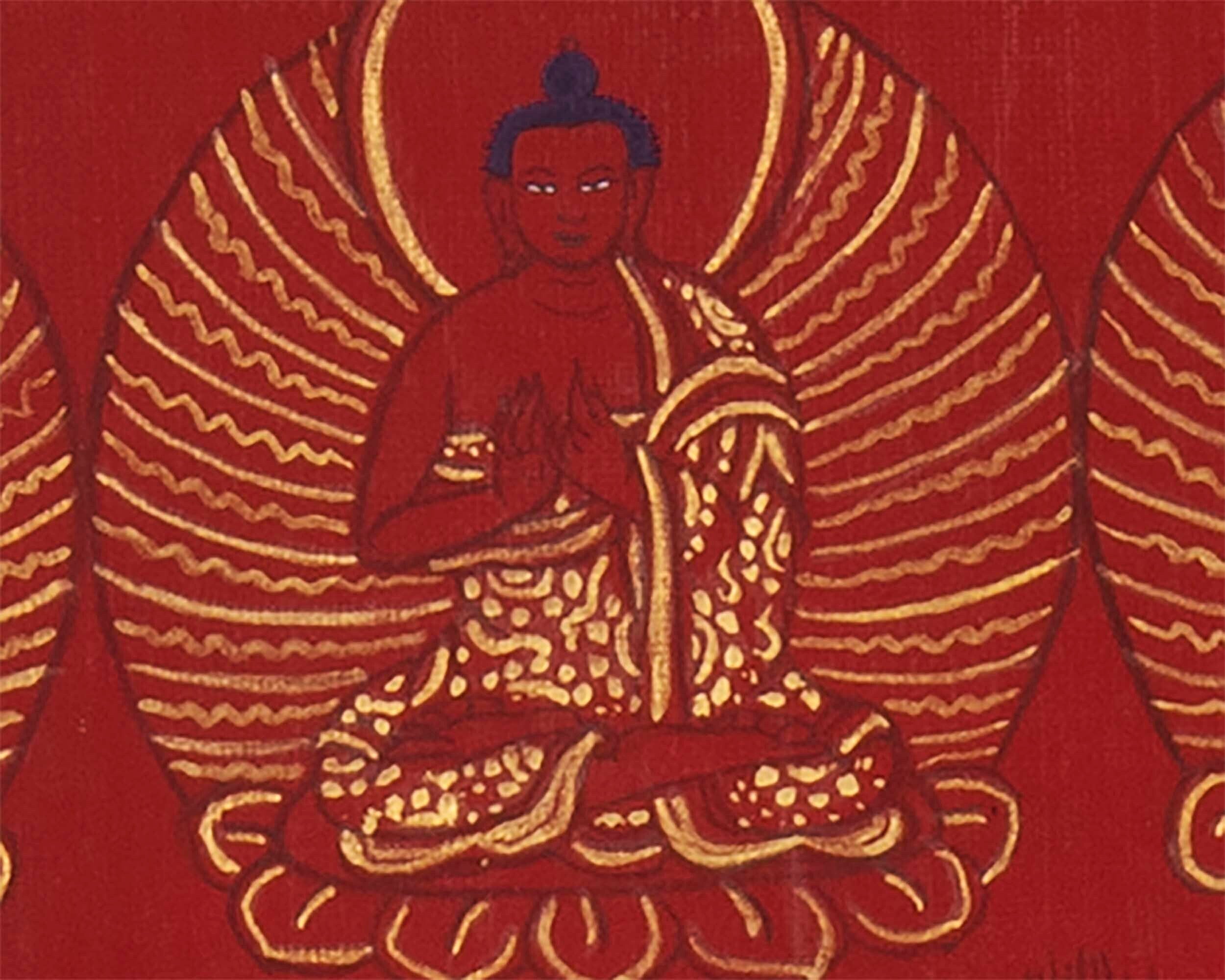 24k 108 Buddhas' Gold Print | Fine Quality Handmade Tibetan Thangka |  Wall hanging Decoration | Small Size Wall Decor | Zen Art