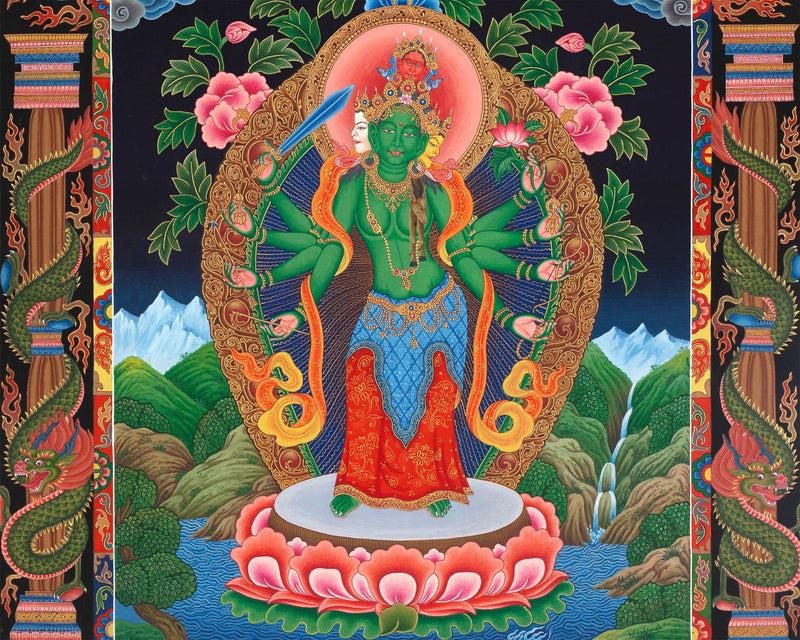 Paubha Painting Of Bodhisattva Avalokiteshvara | Ancient Art Style Popular Among The Newar Artists Of Nepal | Religious Wall Decoration