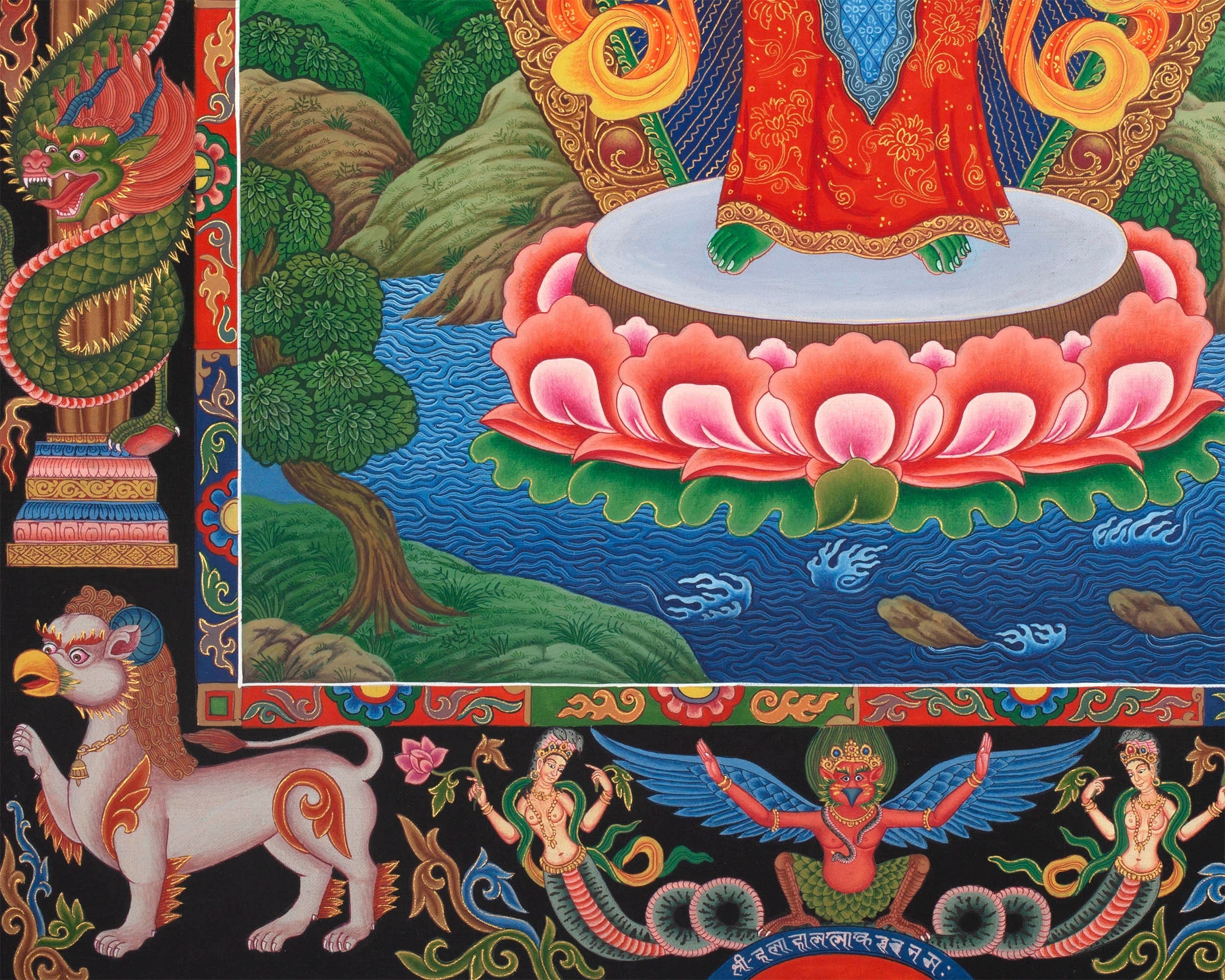 Paubha Painting Of Bodhisattva Avalokiteshvara | Ancient Art Style Popular Among The Newar Artists Of Nepal | Religious Wall Decoration