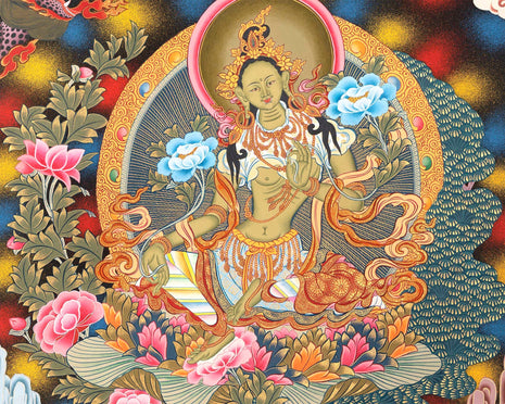 Green Tara | Female Bodhisattva Traditional Thangka | Spiritual Art