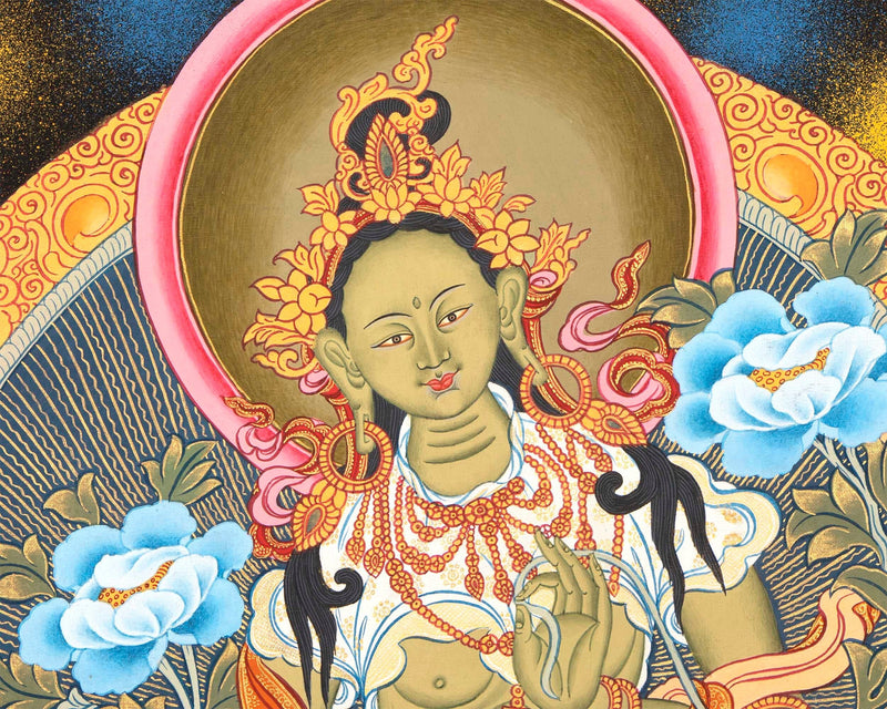 Green Tara | Female Bodhisattva Traditional Thangka | Spiritual Art