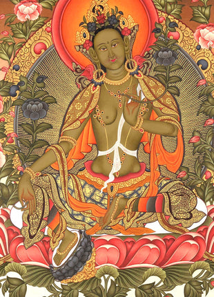Green Tara Mother Goddess Thangka Painting | Spiritual Meditation Canvas Art