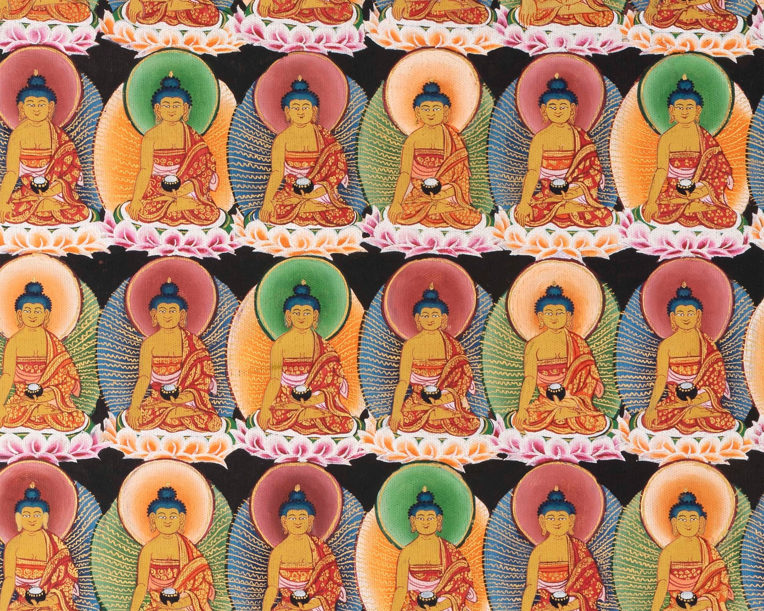 108 Seated Buddha Thangka | Yoga Meditation Canvas Art for your Peace and wellbeing