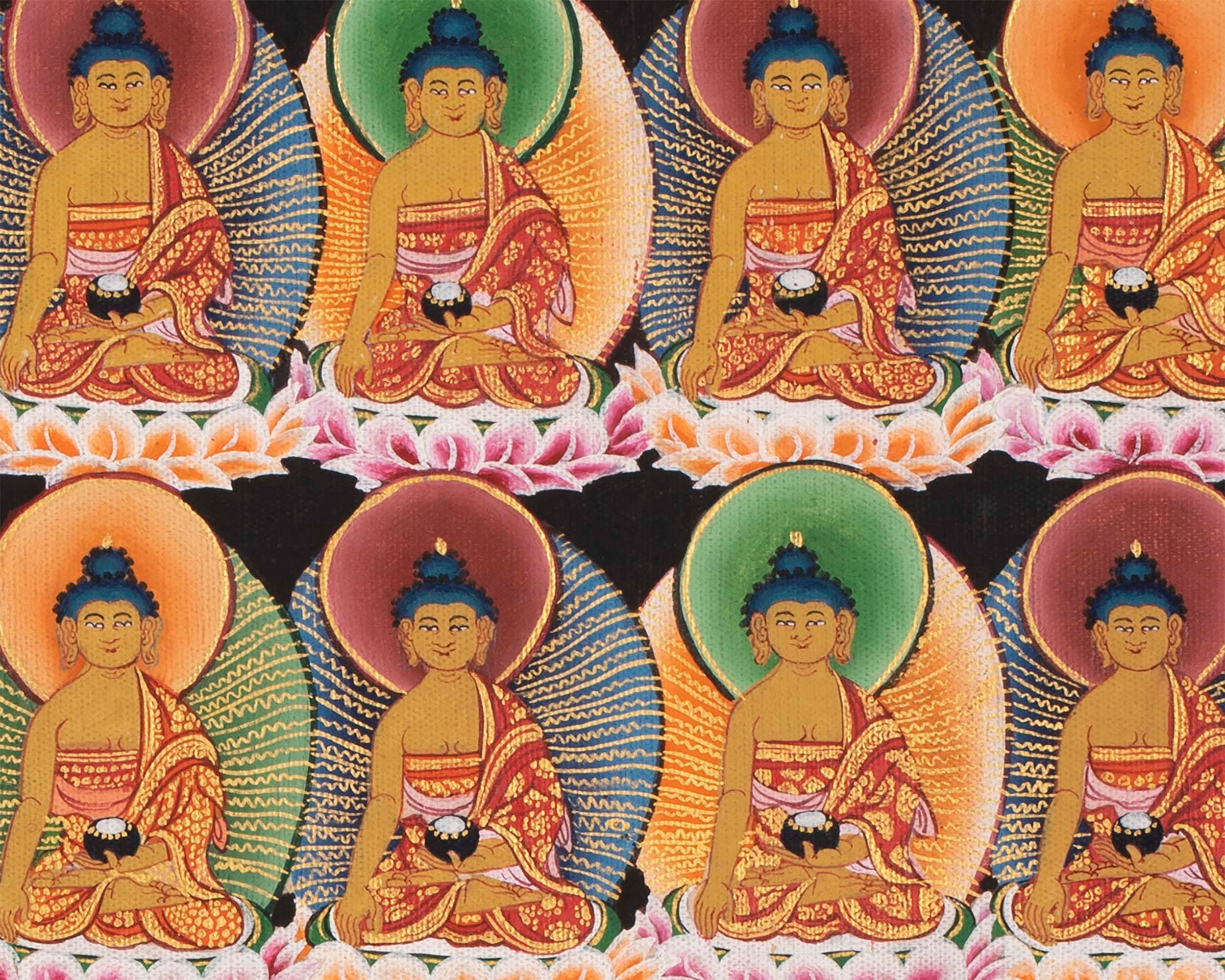 108 Seated Buddha Thangka | Yoga Meditation Canvas Art for your Peace and wellbeing