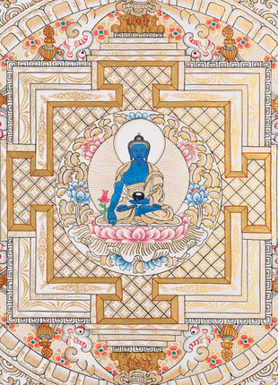 Medicine Buddha Painting |  Meditation Canvas Art Mandala