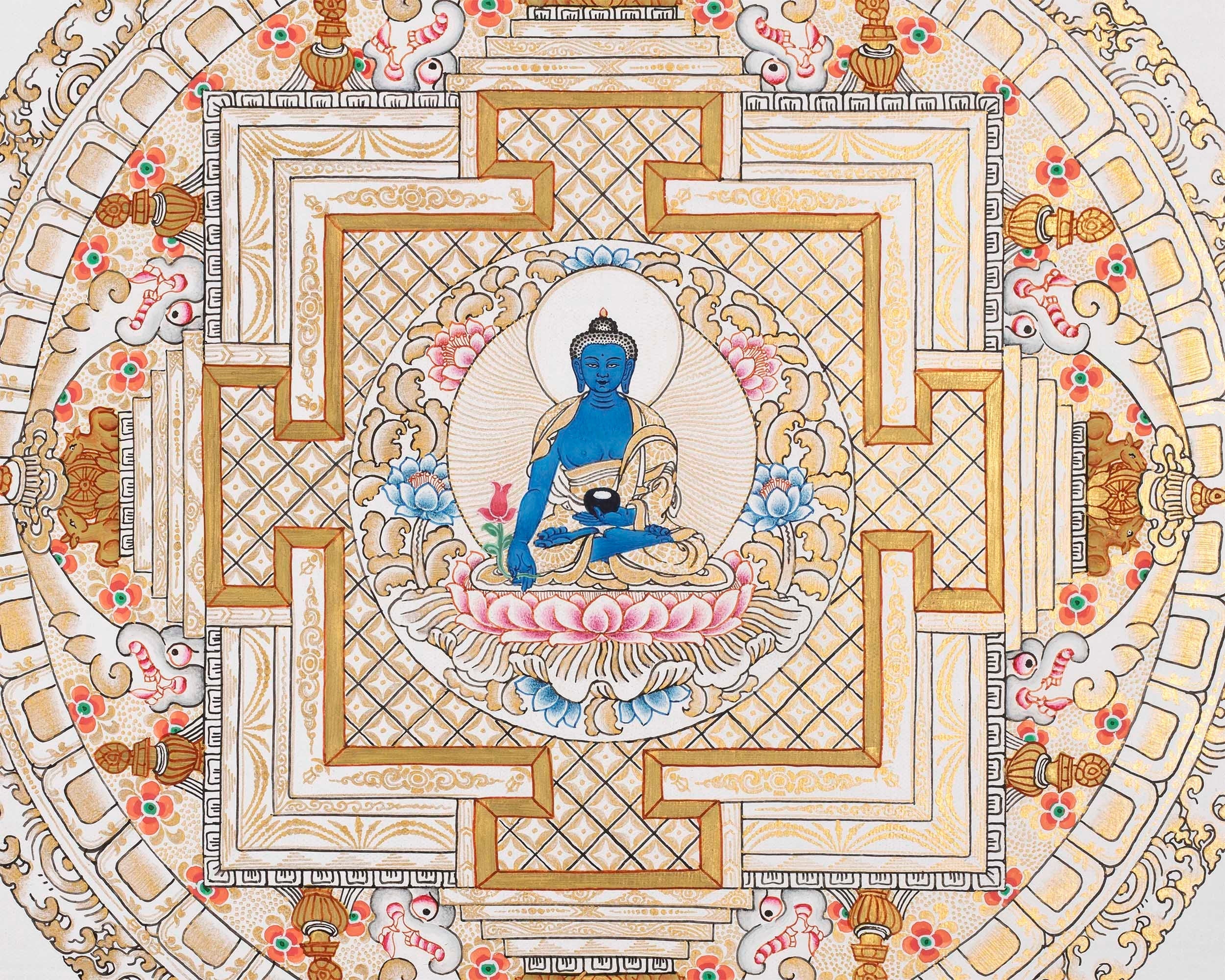 Medicine Buddha Painting |  Meditation Canvas Art Mandala